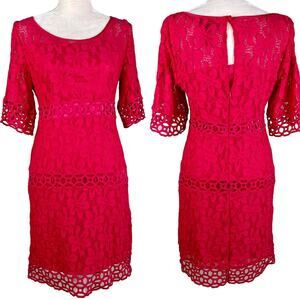 Laundry by Shelli Segal Dress 8 Red Lace Lined Floral